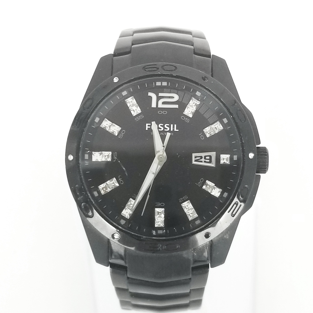 FOSSIL AM 4174 BLACK FACE SWAROVSKI CRYSTAL STONE